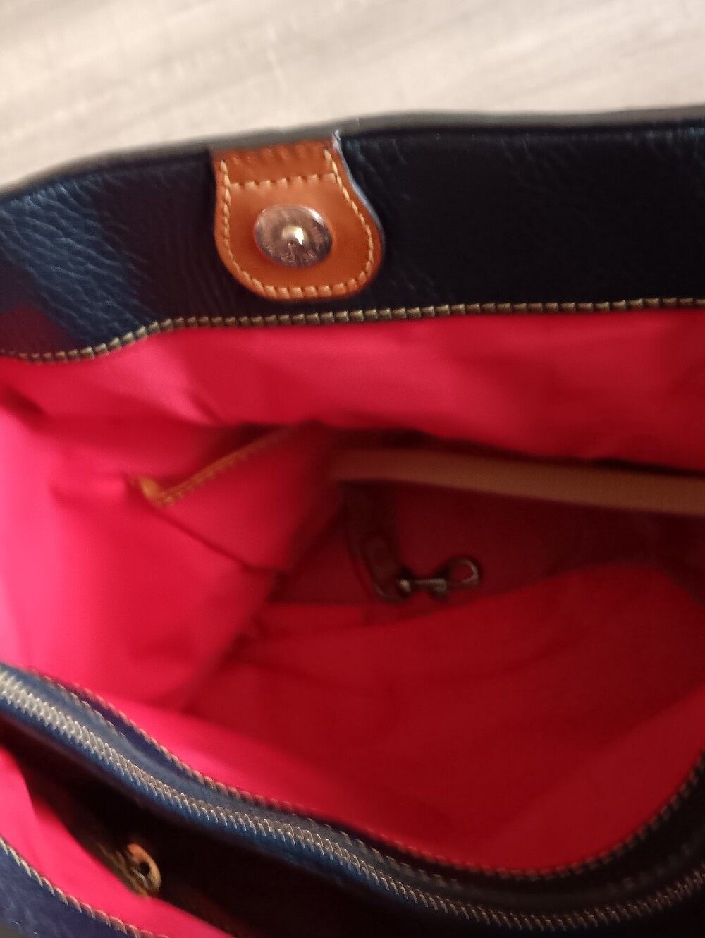 Dooney & Bourke Black Leather Tote with Tan Handles - Picture 4 of 7